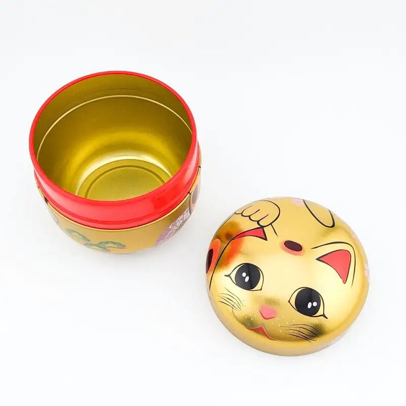 Scatola da tè in metallo dorato Maneki Neko