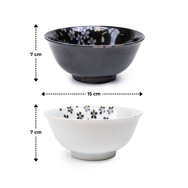 Set 2 Ciotole Giapponesi in Nero e Bianco