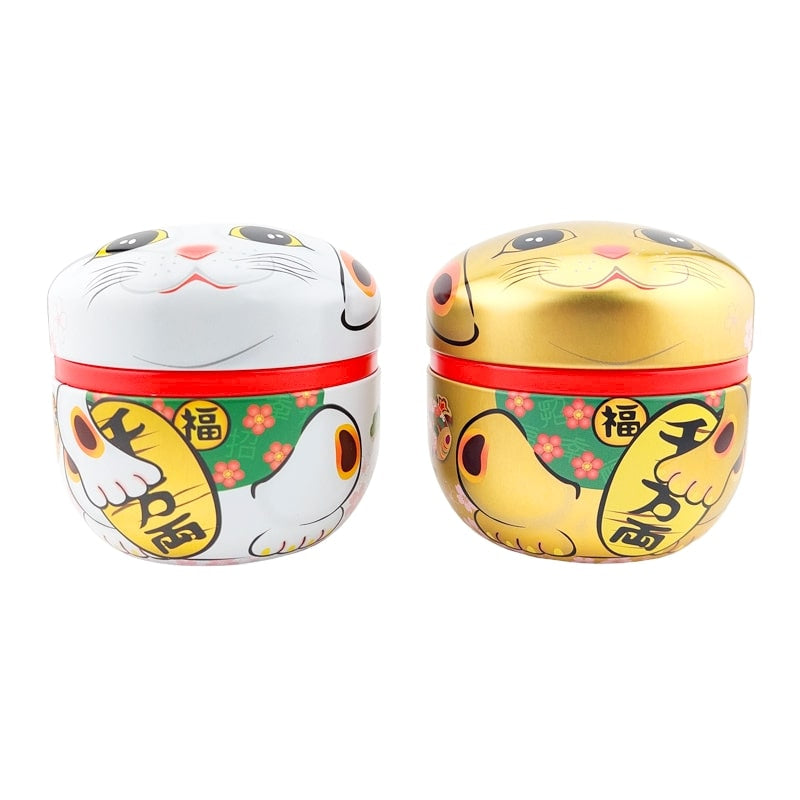 Set di 2 lattine da tè in metallo Maneki Neko