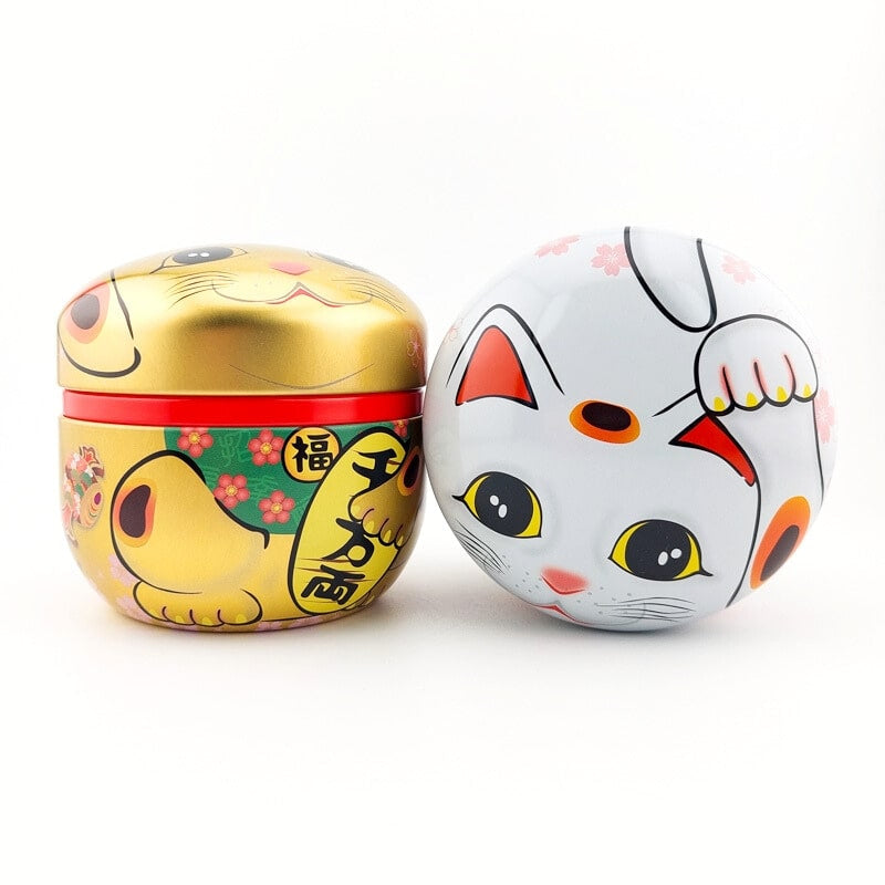 Set di 2 lattine da tè in metallo Maneki Neko