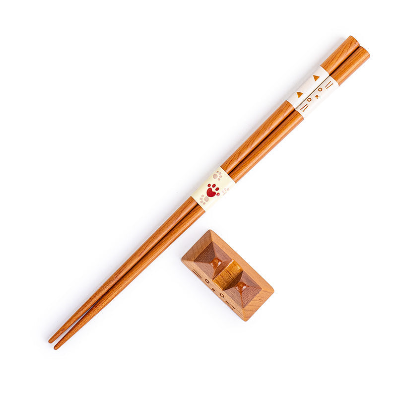 Set di bacchette giapponesi e poggia-bacchette a forma di gatto