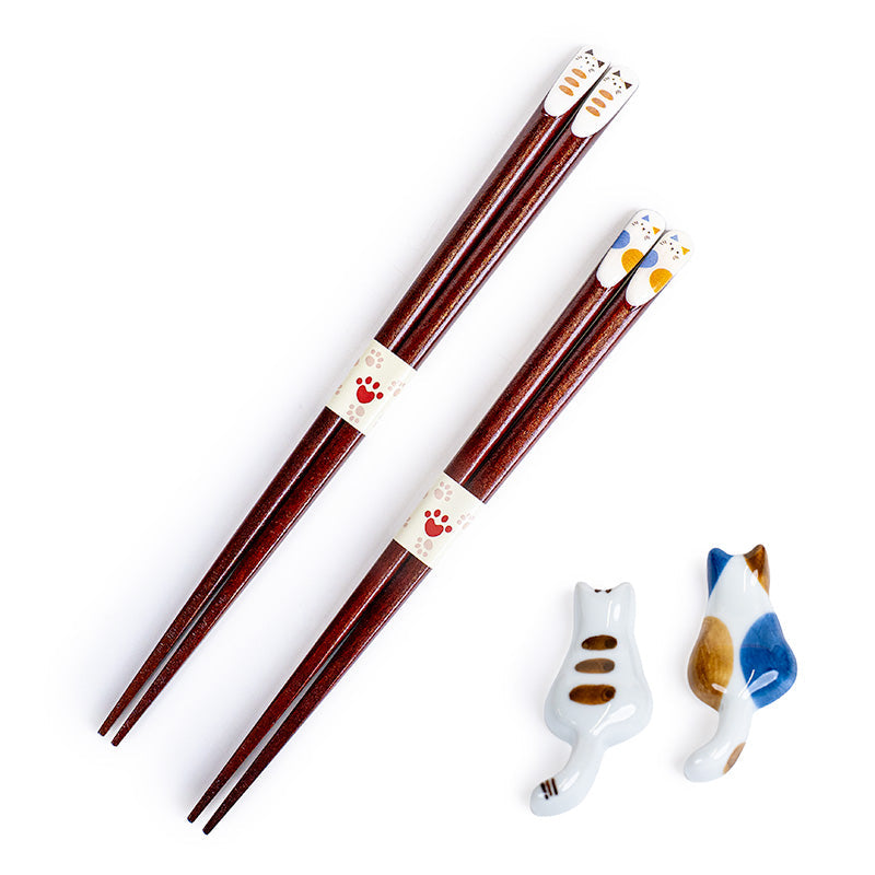 Set di bacchette giapponesi e poggia-bacchette a forma di gatto