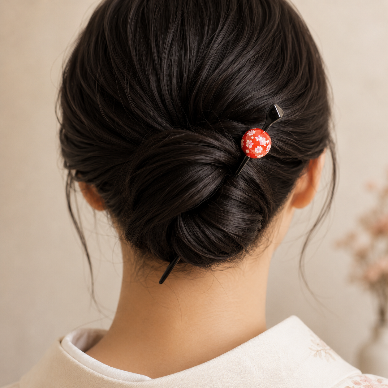 Tama Kanzashi giapponese Ukidama rosso