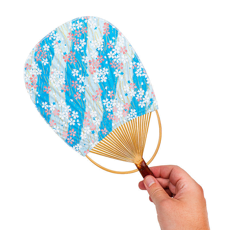 Ventaglio Uchiwa Giapponese in Washi Sakura Blu