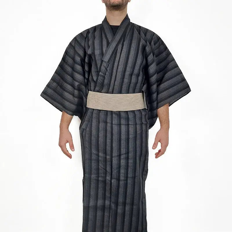 Yukata giapponese a righe nere - M