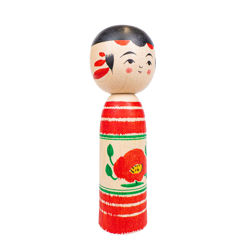 Bambola Kokeshi Giapponese - Tsubaki Camelia - 9 cm