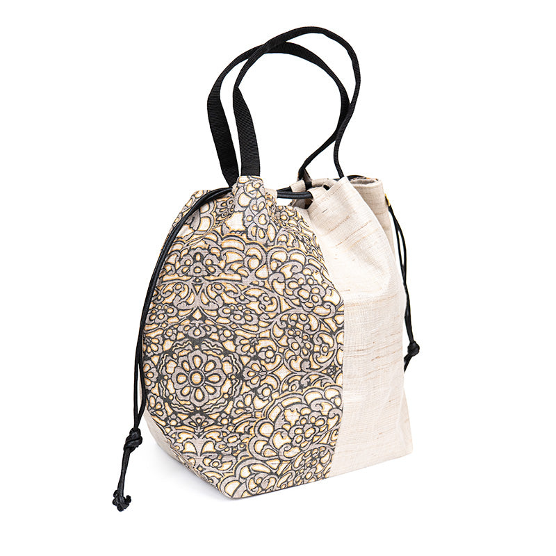 Borsa Kinchaku Giapponese in Lino Tessuto a Mano Hōsōge