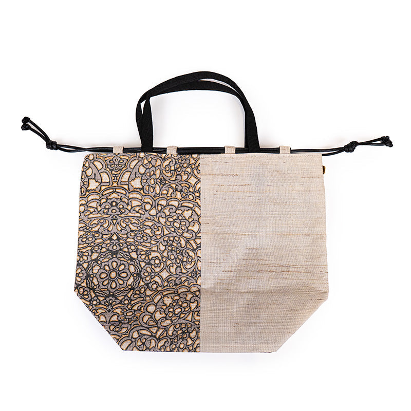 Borsa Kinchaku Giapponese in Lino Tessuto a Mano Hōsōge