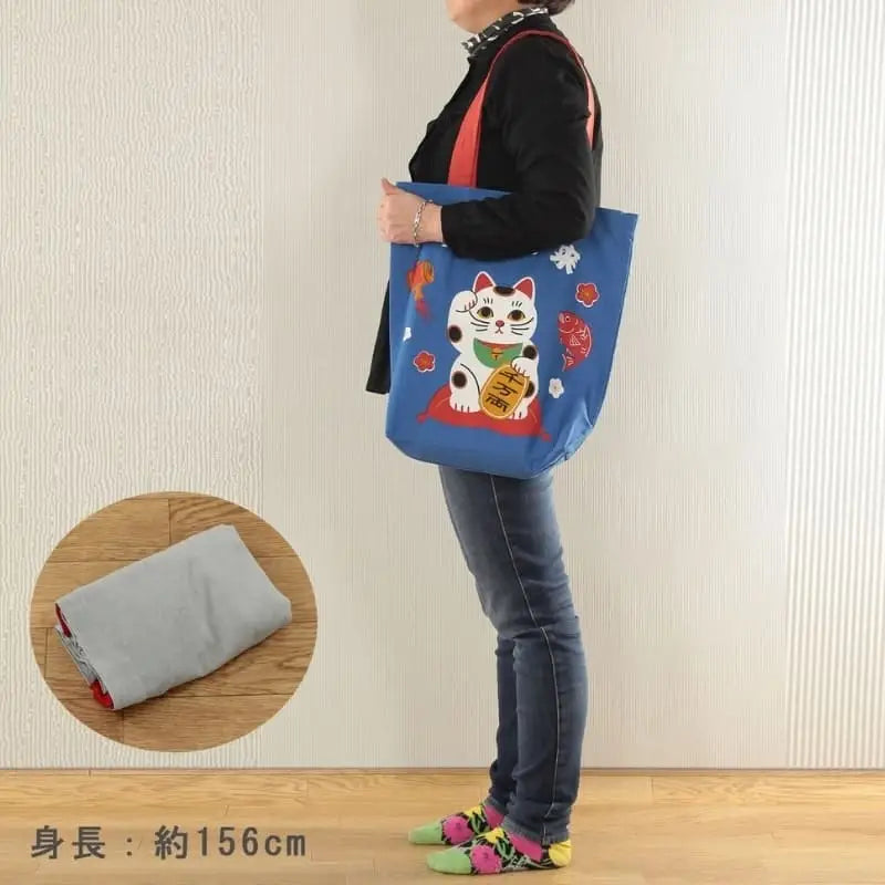 Borsa Tote Blu Maneki Neko Blessing