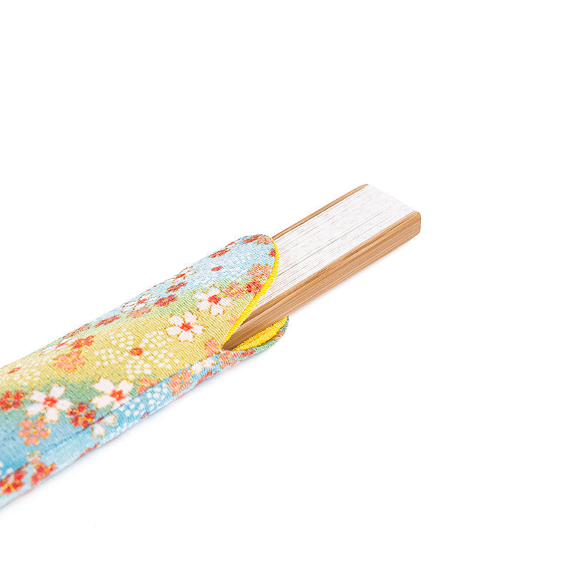 Bustina a ventaglio in tessuto Yuzen blu-verde a fiori
