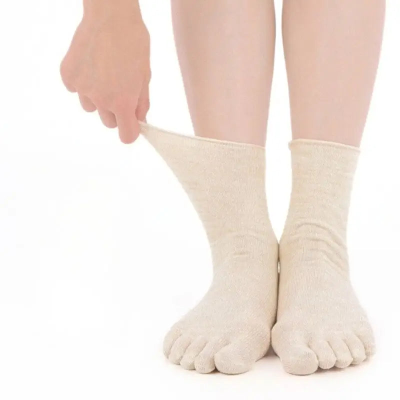 Calzini giapponesi a 5 dita in fibra naturale - EU 35-38 / Beige