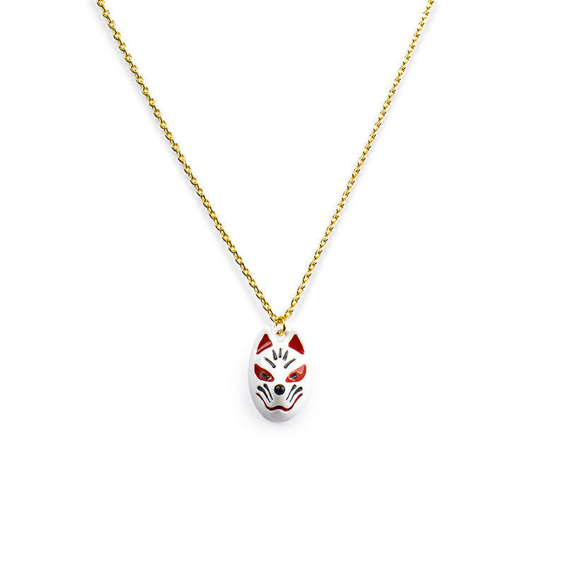 Collana Giapponese - Ciondolo Maschera Kitsune Bianca