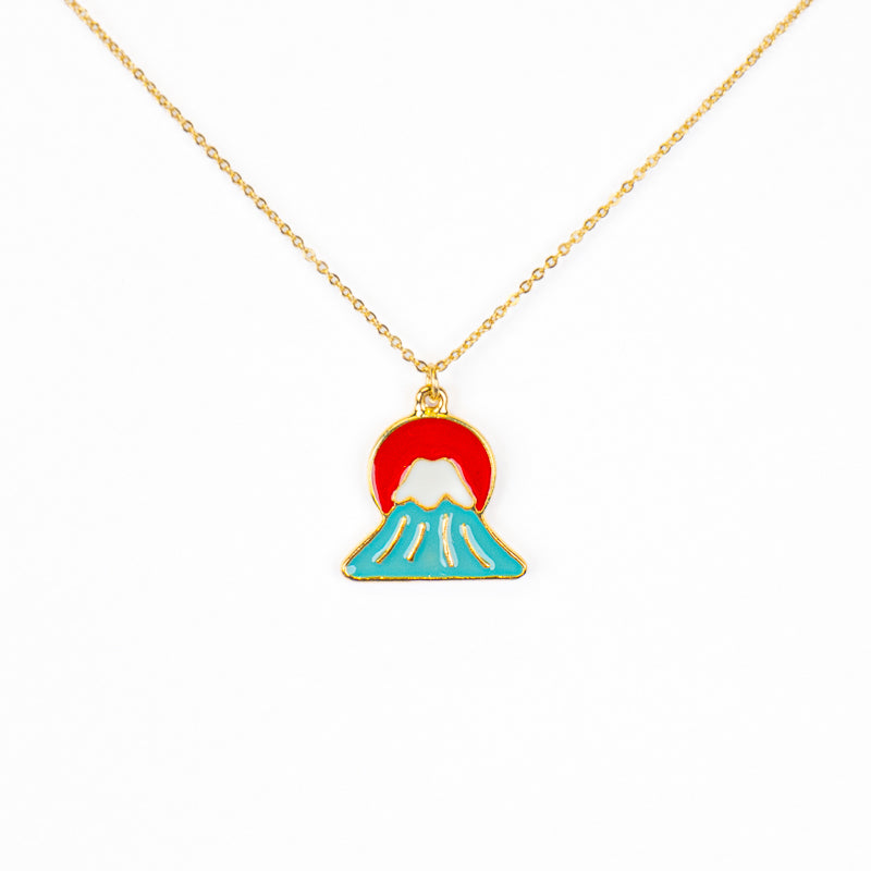 Collana giapponese con ciondolo a forma di sole e Monte Fuji