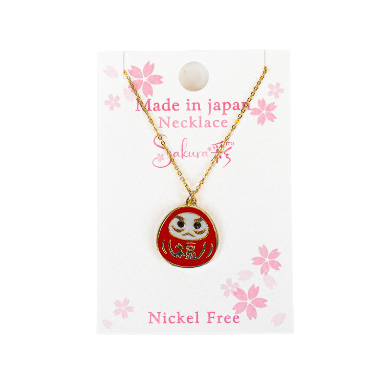 Collana giapponese con ciondolo Daruma rosso e oro
