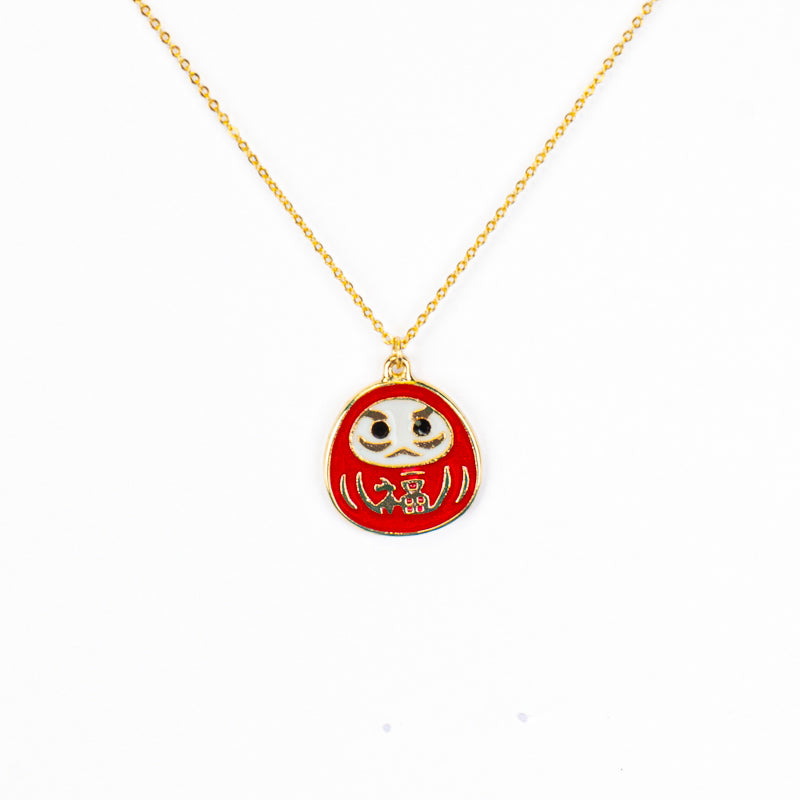 Collana giapponese con ciondolo Daruma rosso e oro