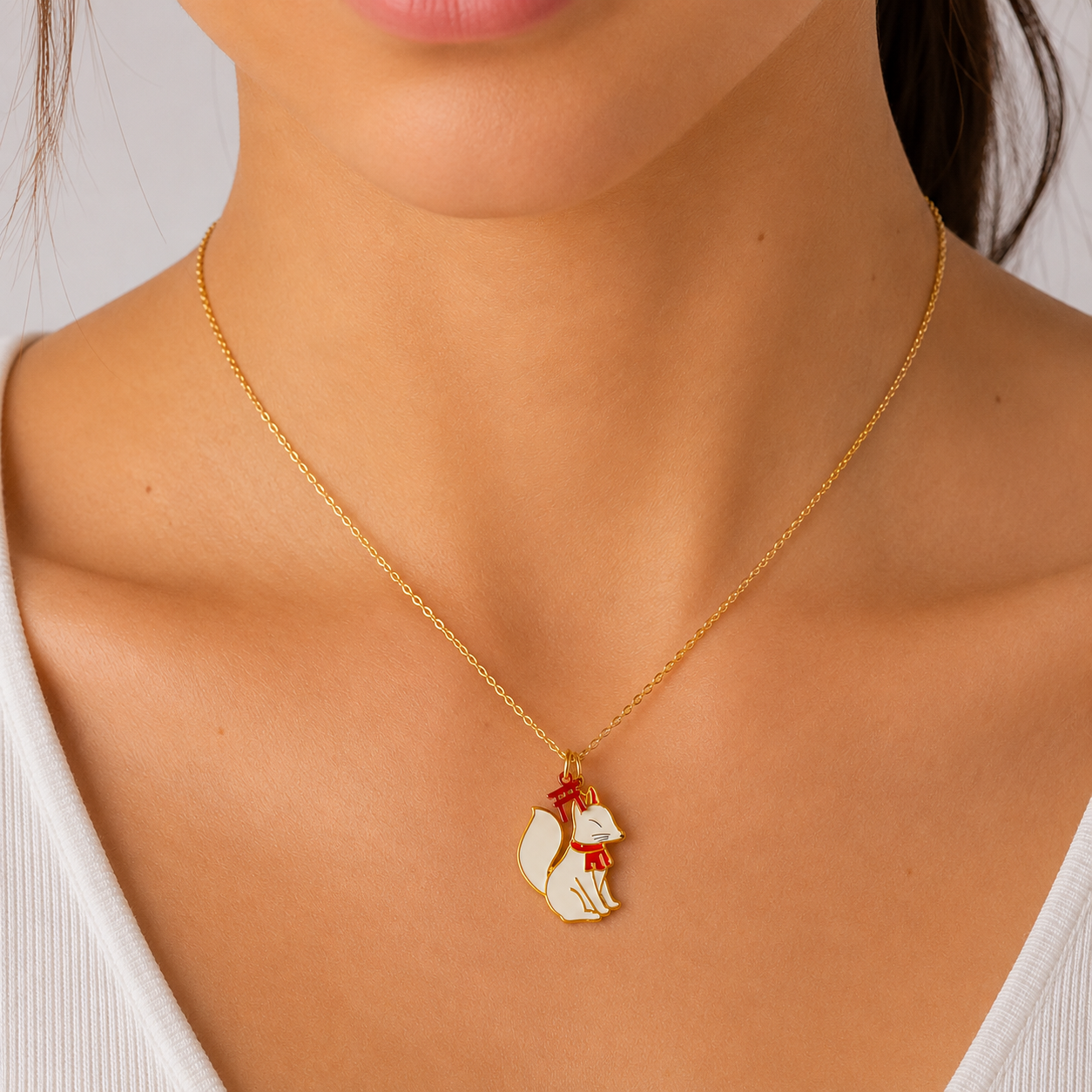 Collana giapponese con ciondolo Kitsune Guardiano