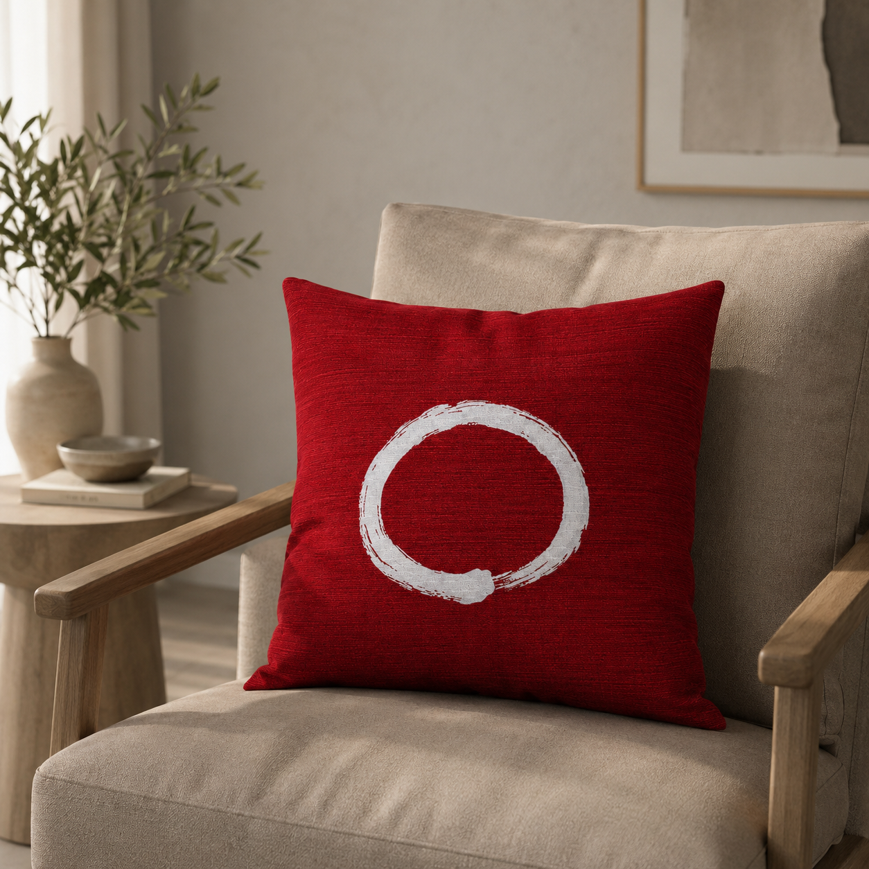 Copricuscino giapponese rosso Ensō - 50x50 cm