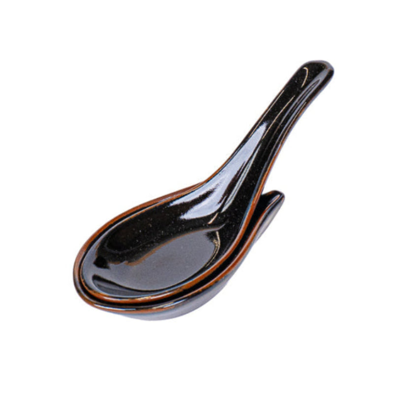 Cucchiaio Ramen Giapponese con Supporto - Nero
