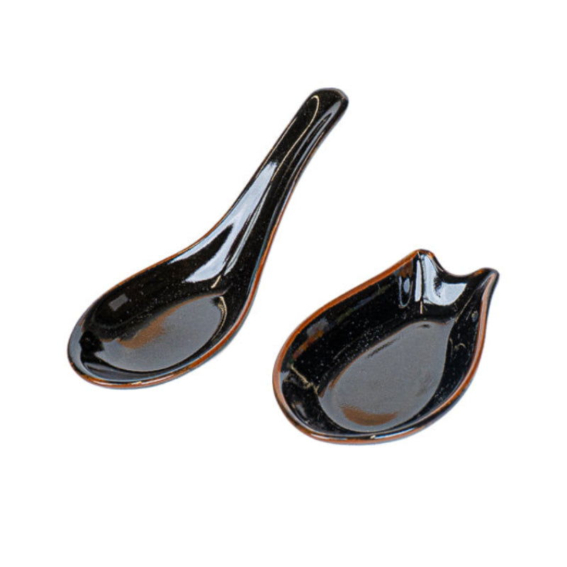Cucchiaio Ramen Giapponese con Supporto - Nero