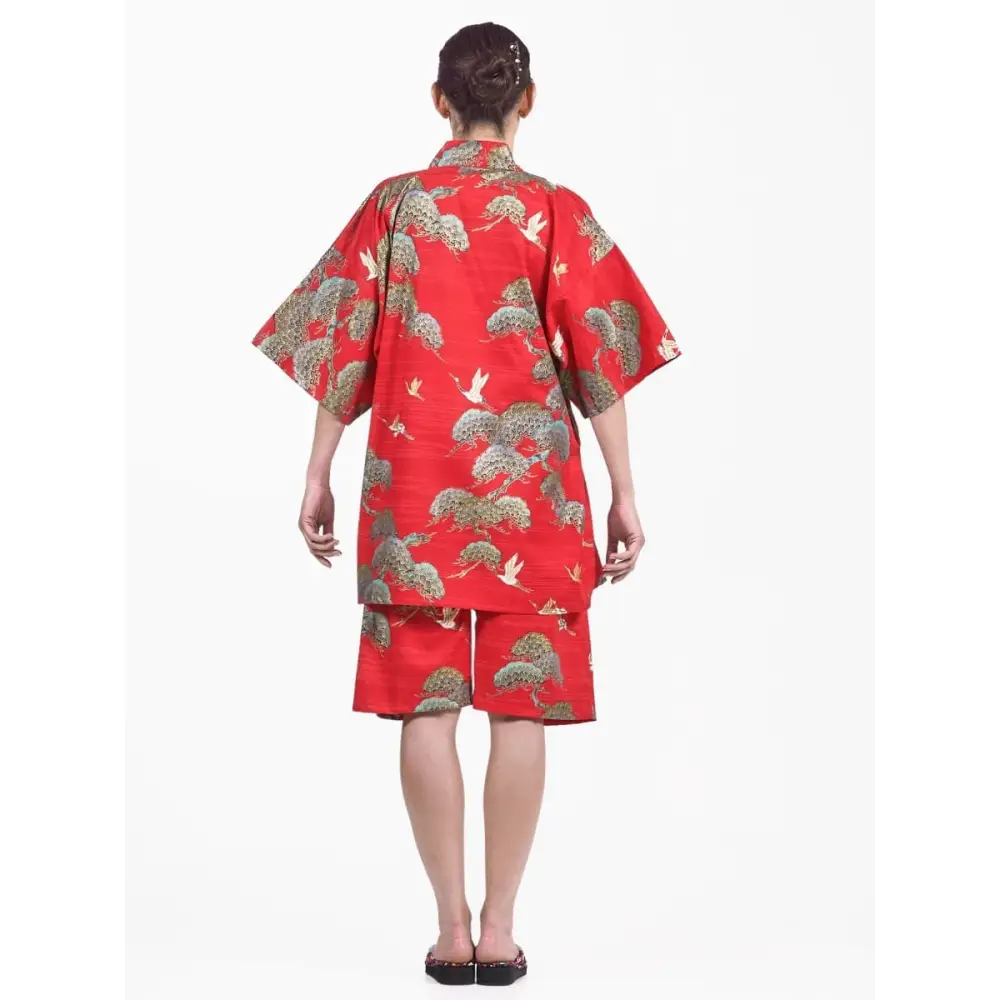 Donna Jinbei giapponese Red Crane & Pine