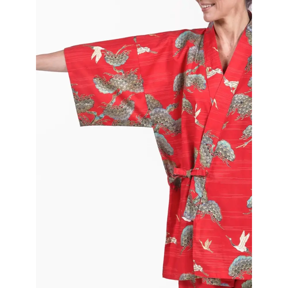 Donna Jinbei giapponese Red Crane & Pine