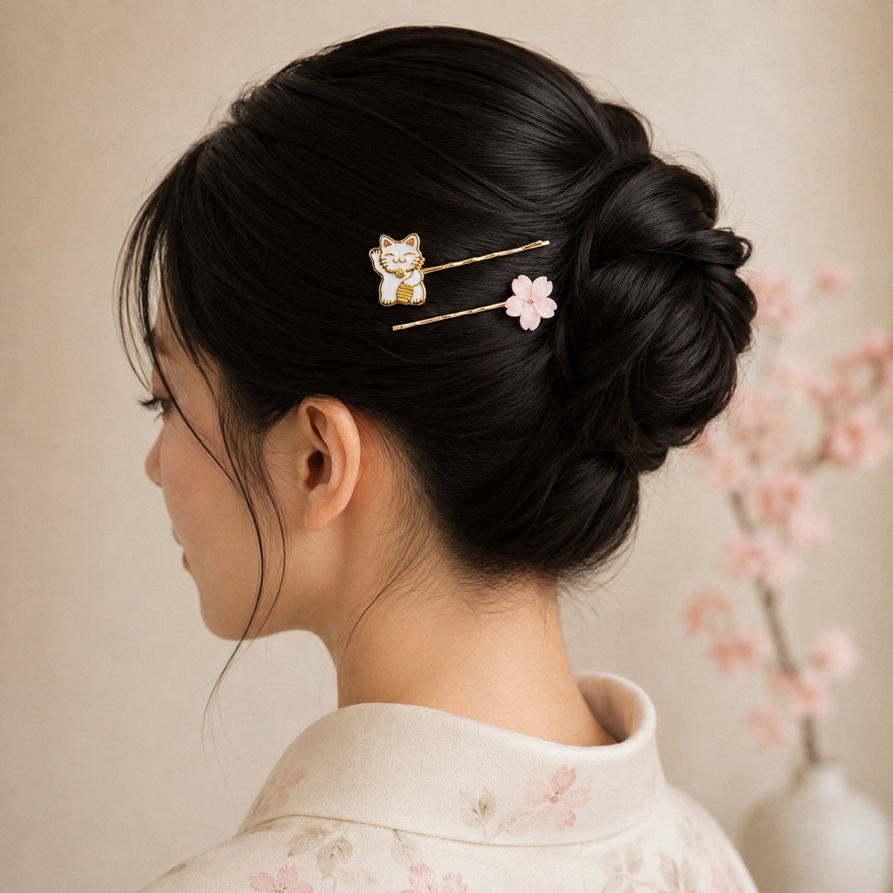 Fermagli per capelli giapponesi Maneki-Neko e Sakura