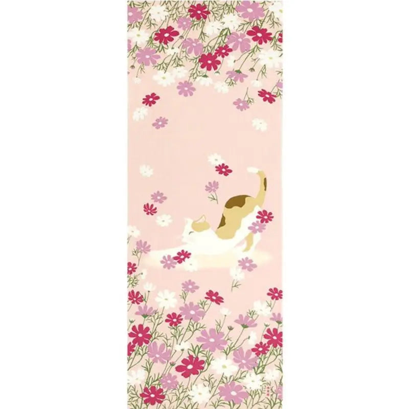 Gatto e fiori giapponesi Tenugui