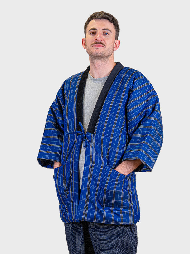 Giacca Hanten da Uomo – Quadri Kōshi Blu
