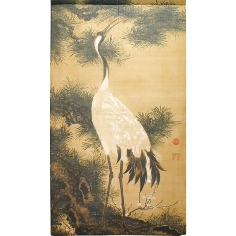 Gru giapponese Noren e pino - 85 x 150 cm