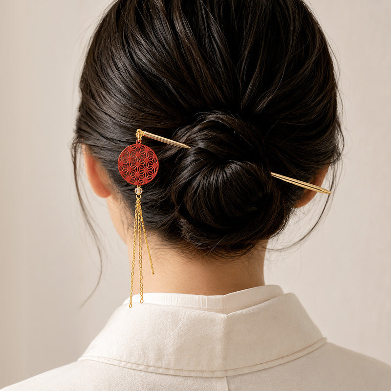 Kanzashi Giapponese - Motivo Asanoha Rosso