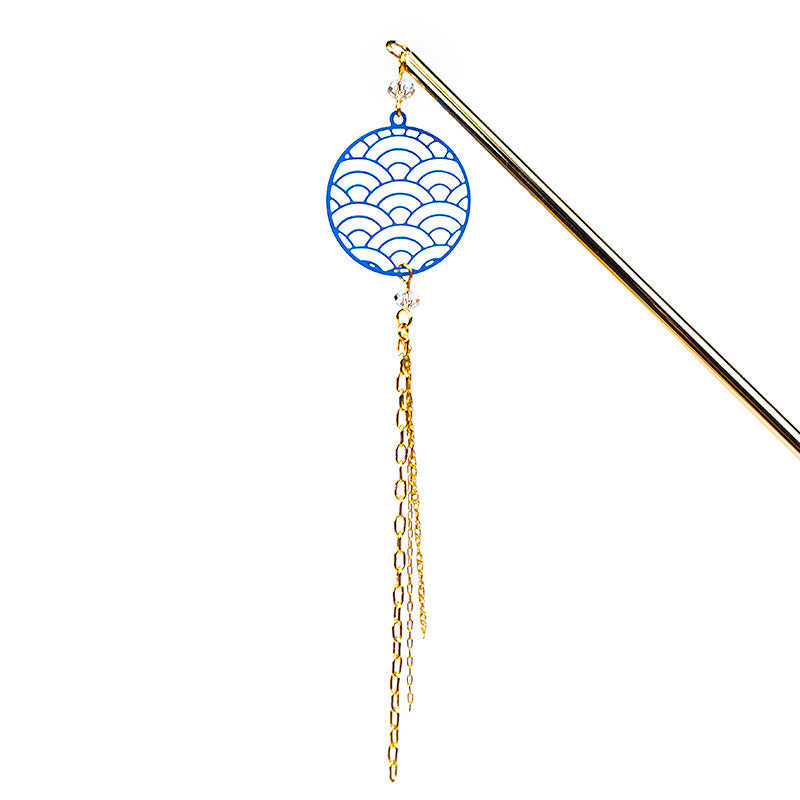 Kanzashi Giapponese - Motivo Seigaiha Blu