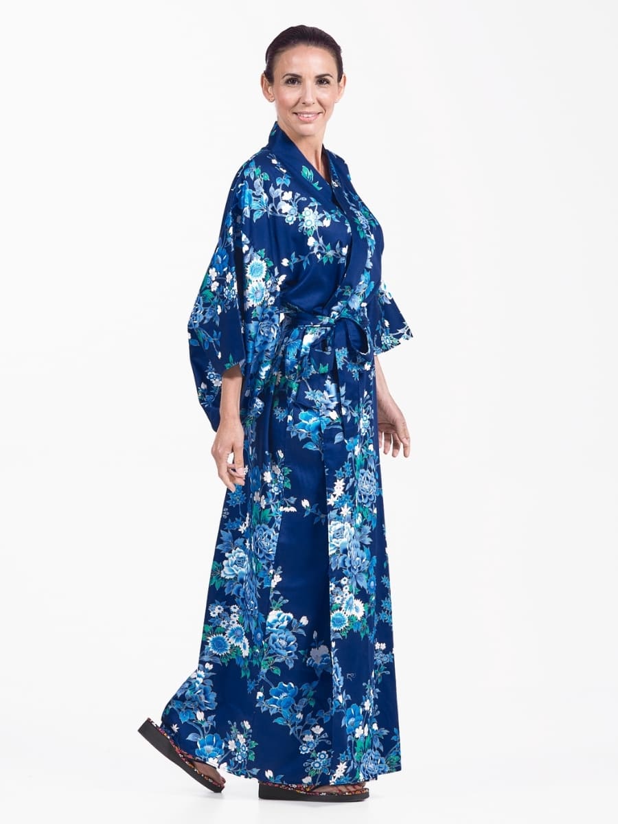Kimono giapponese da donna Blu Hana - Taglia unica