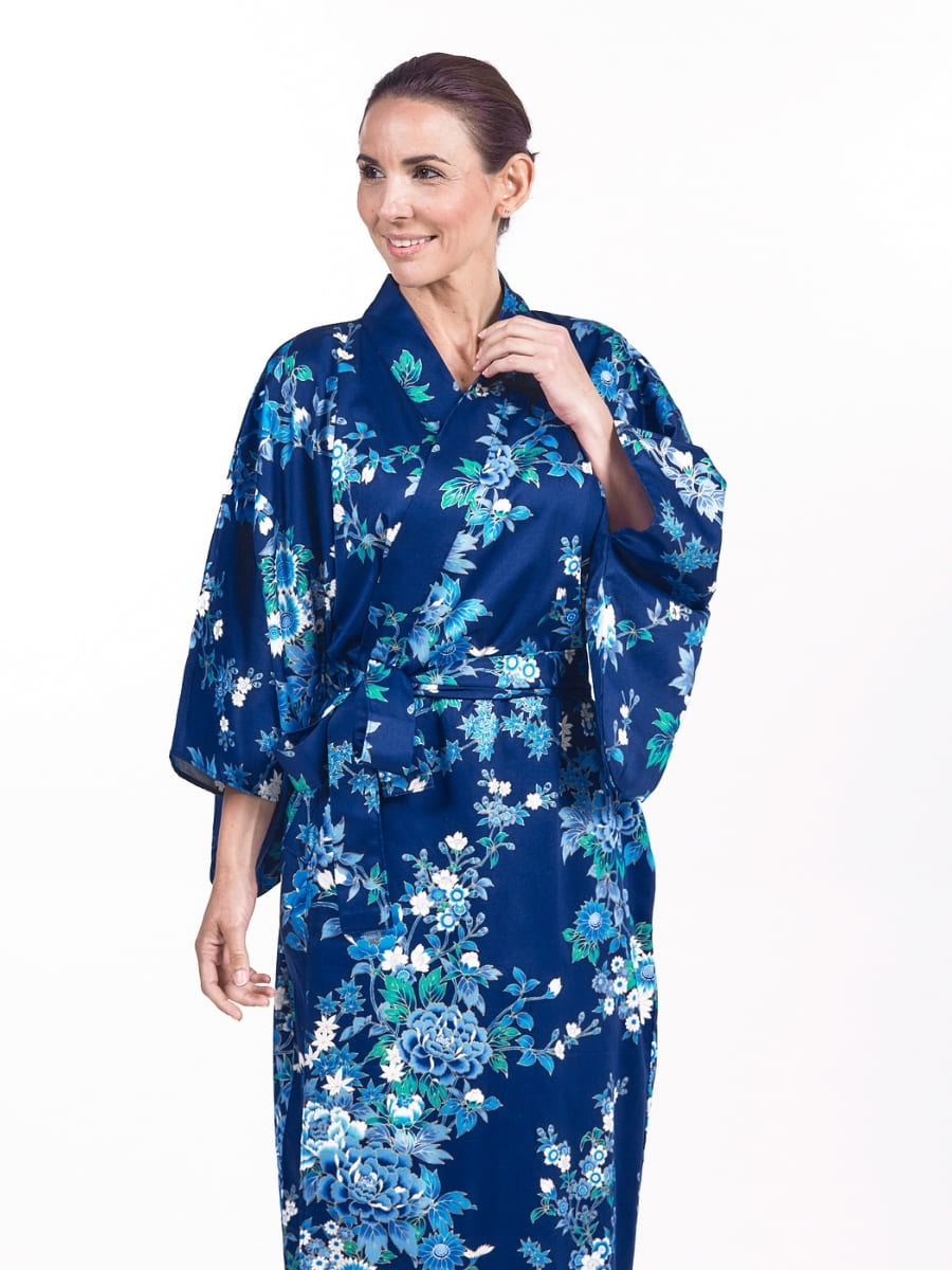 Kimono giapponese da donna Blu Hana - Taglia unica