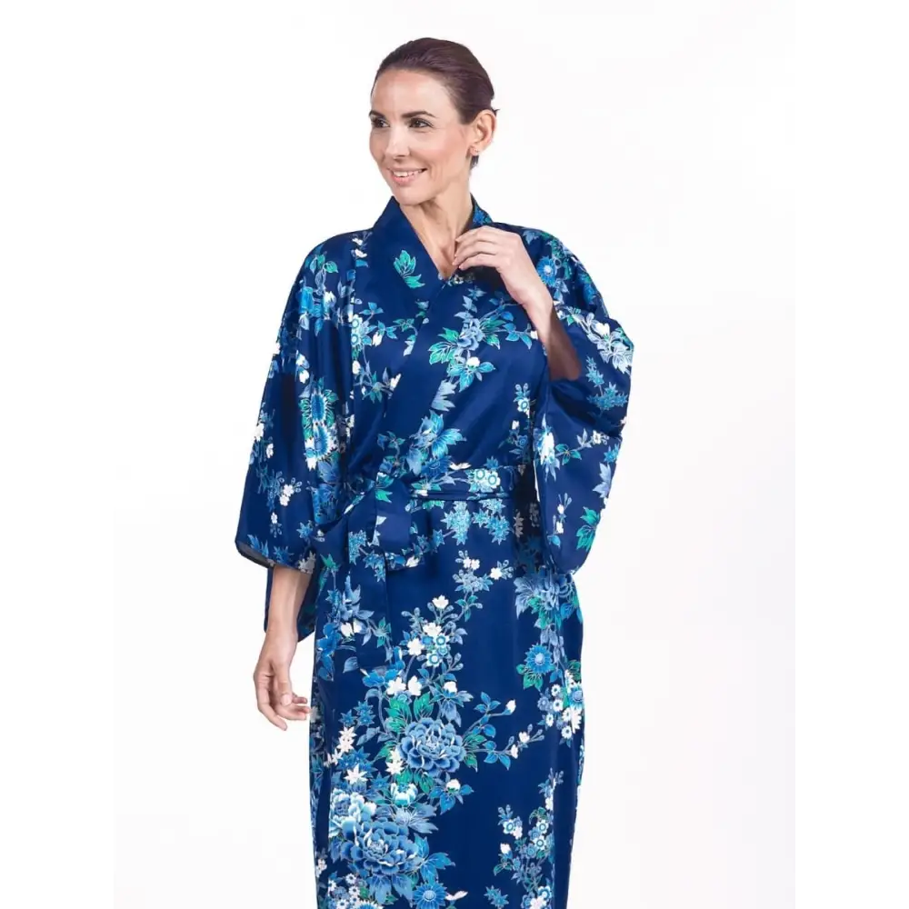Kimono giapponese da donna Hana blu - Taglia unica