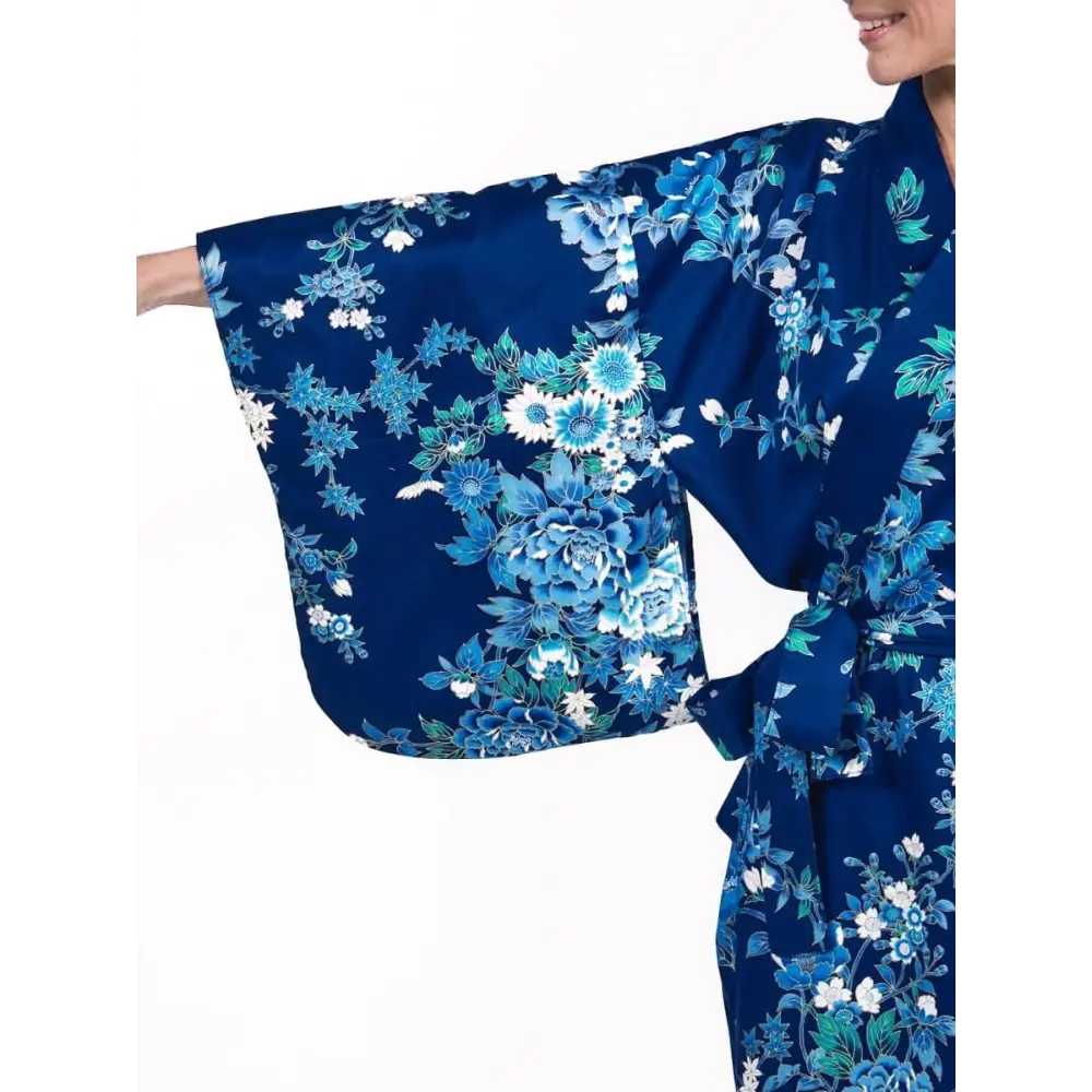 Kimono giapponese da donna Hana blu - Taglia unica