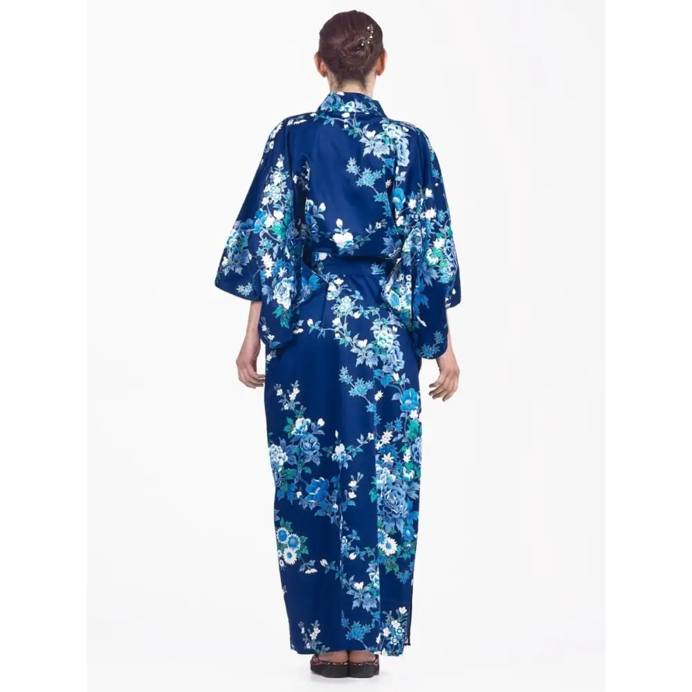 Kimono giapponese da donna Hana blu - Taglia unica