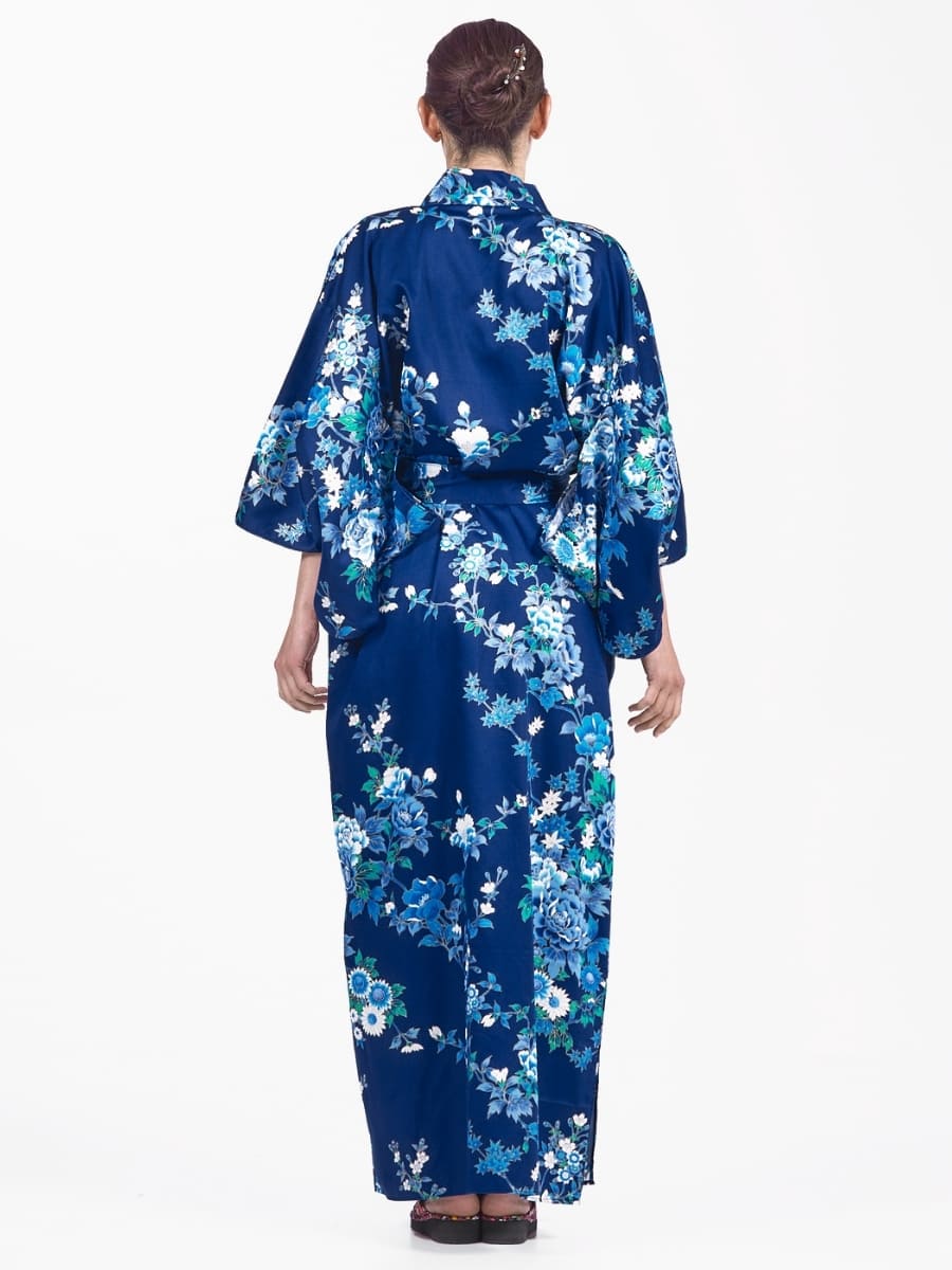 Kimono giapponese da donna Blu Hana - Taglia unica