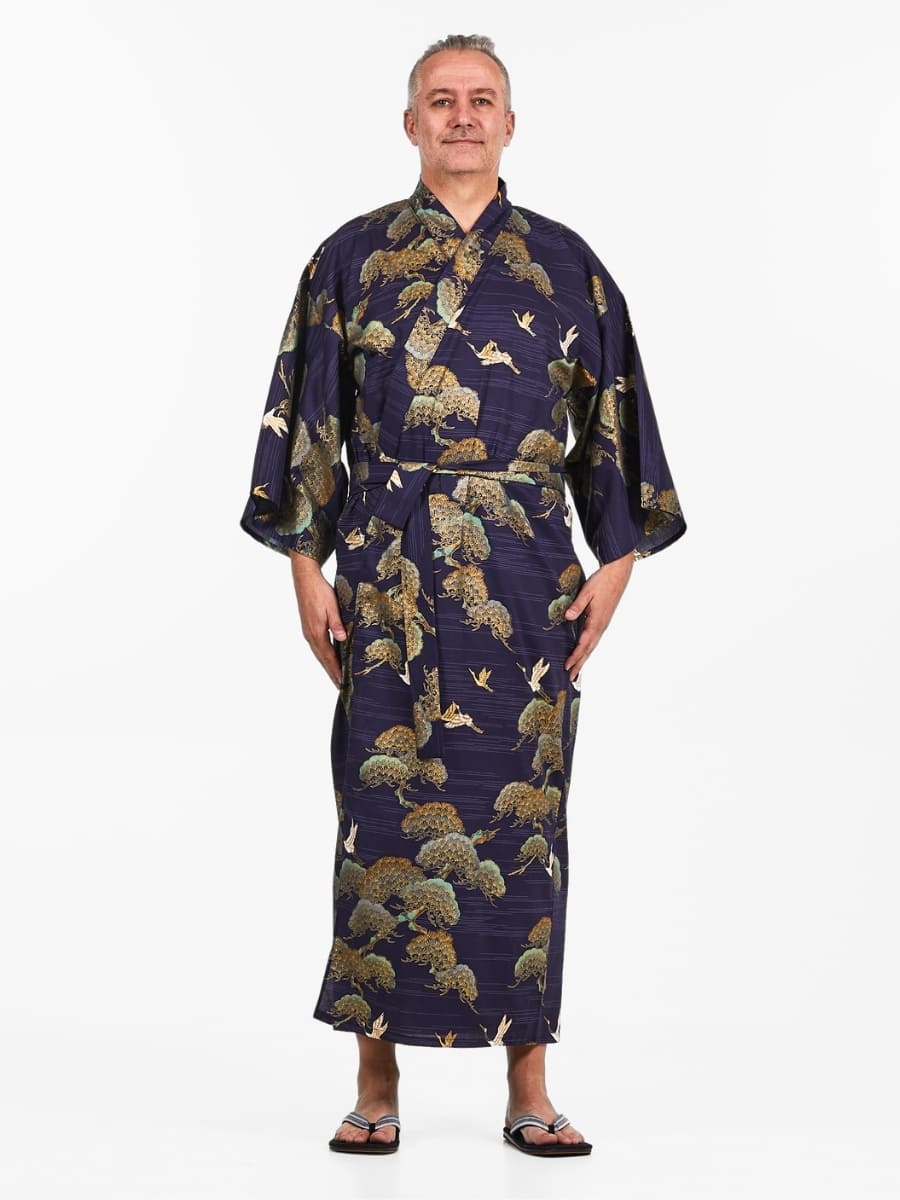 Kimono Giapponese Da Uomo - Gru E Pino - Taglia unica