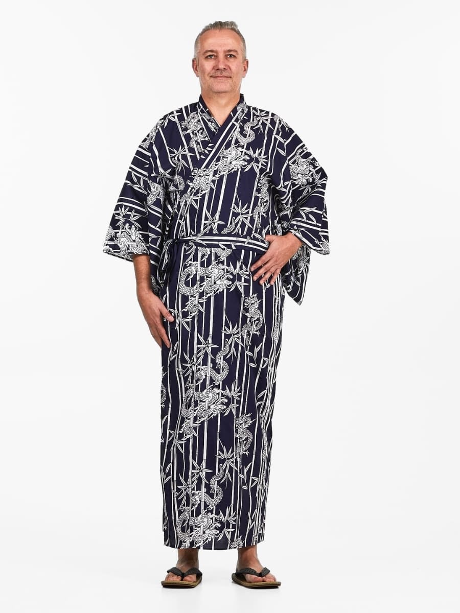 Kimono Yukata In Bambù E Drago Da Uomo