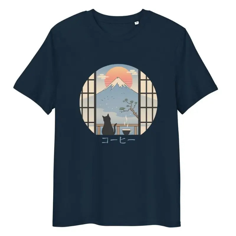 Maglietta con gatto giapponese e monte Fuji - S