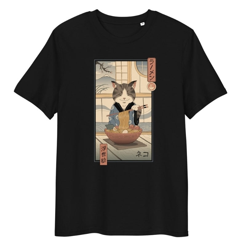 Maglietta giapponese Ukiyo-e Neko Ramen - S / Nero