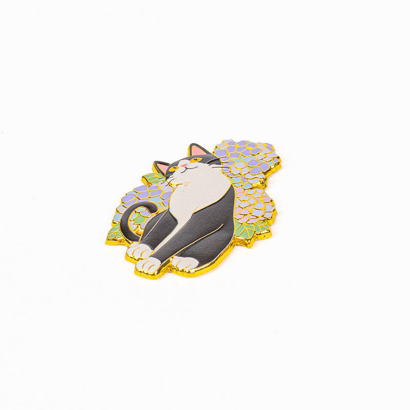 Magnete giapponese in metallo con gatto e ortensie