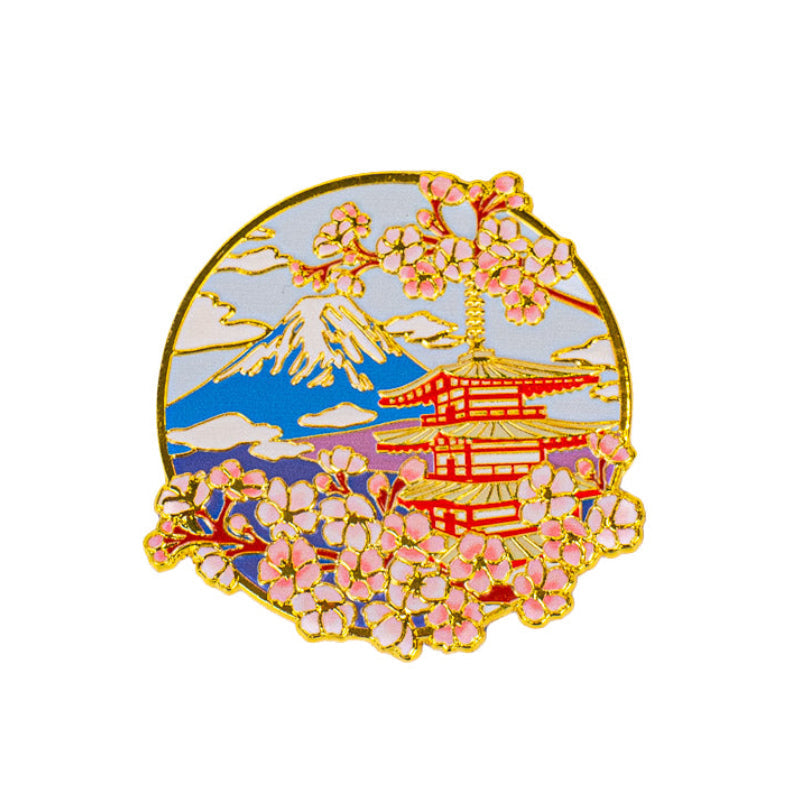 Magnete giapponese in metallo con pagoda Monte Fuji e sakura