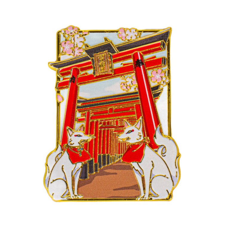 Magnete giapponese in metallo con torii e kitsune