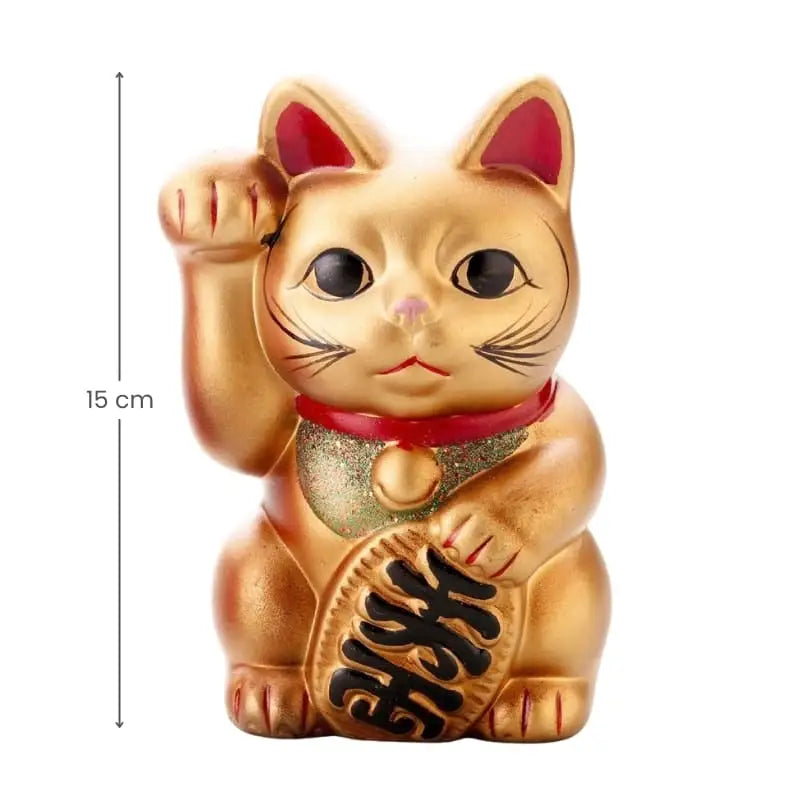 Maneki Neko in ceramica dorata - 15 cm