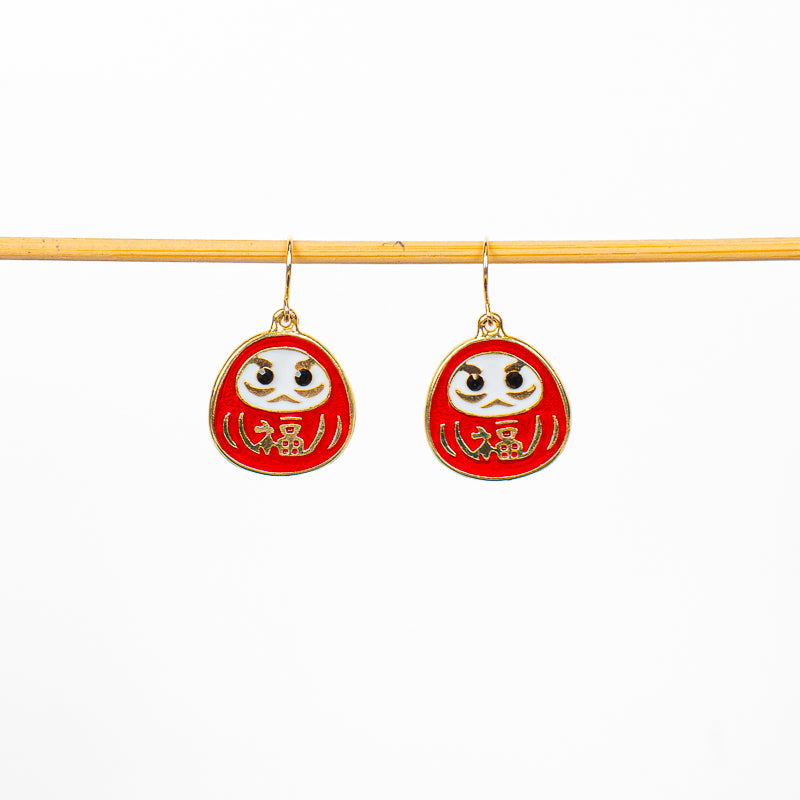 Orecchini giapponesi Daruma rossi e dorati