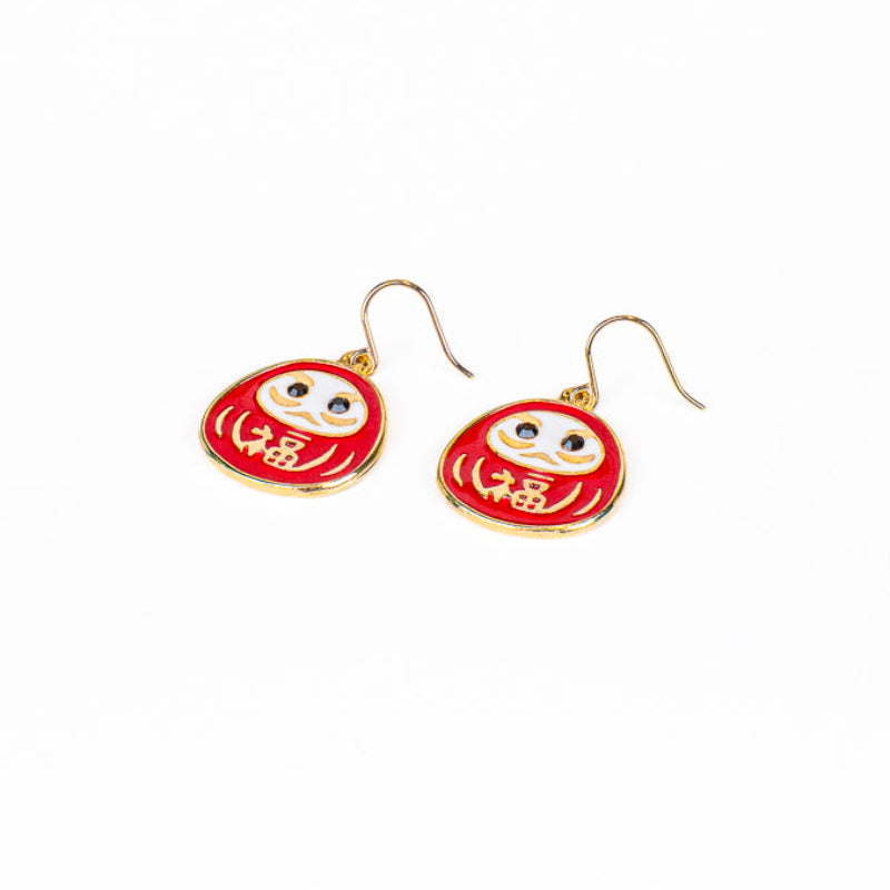 Orecchini giapponesi Daruma rossi e dorati