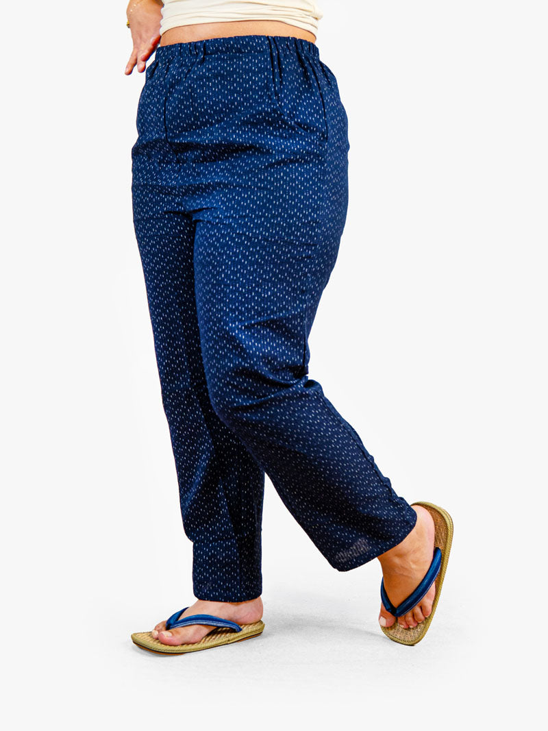 Pantaloni Giapponesi da Donna – Kasuri Blu Navy