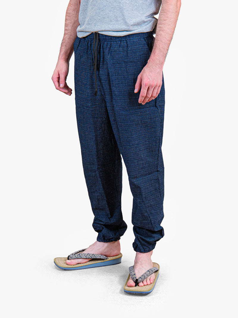 Pantaloni Giapponesi da Uomo – Quadri Kōshi Blu Notte
