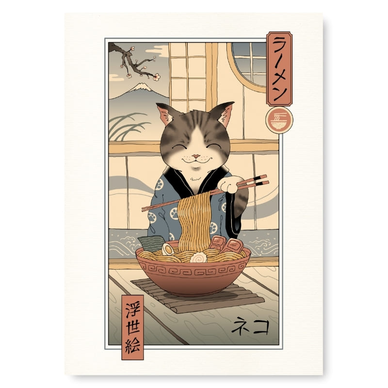 Poster giapponese Ukiyo-e Neko Ramen - A3